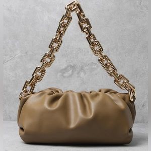Cloud Clutch Shoulder Bag Ruched Pouch Golden Chunky Chain Bag